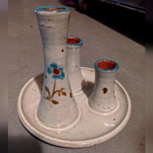 Cool three Piece Art Hippie Pottery Flower / Candle Holder